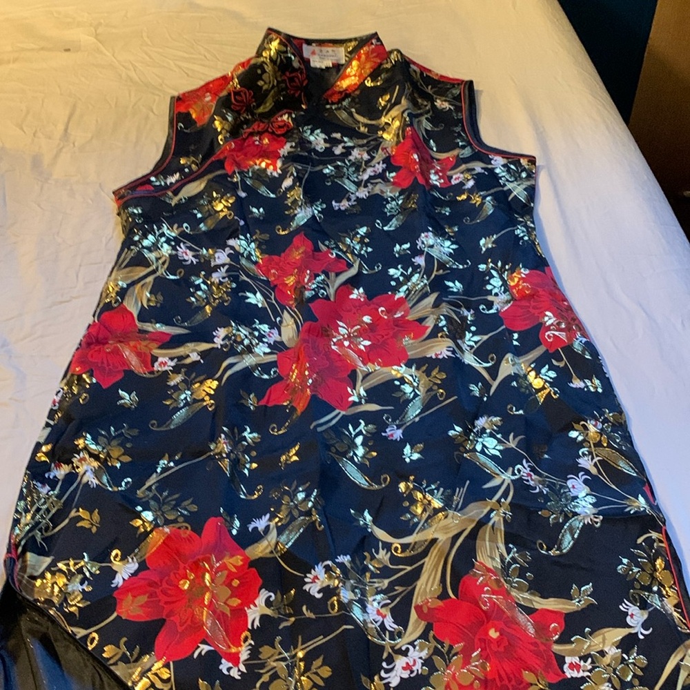 100% silk Japanese inspired full length dress, sleeveless.
